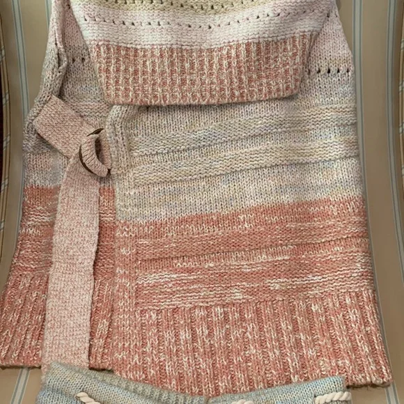 FREE PEOPLE SOUTHWEST SWEATER SET COTTON CROCHET KNIT IN SUNSET COMBO SIZE L - Picture 9 of 16